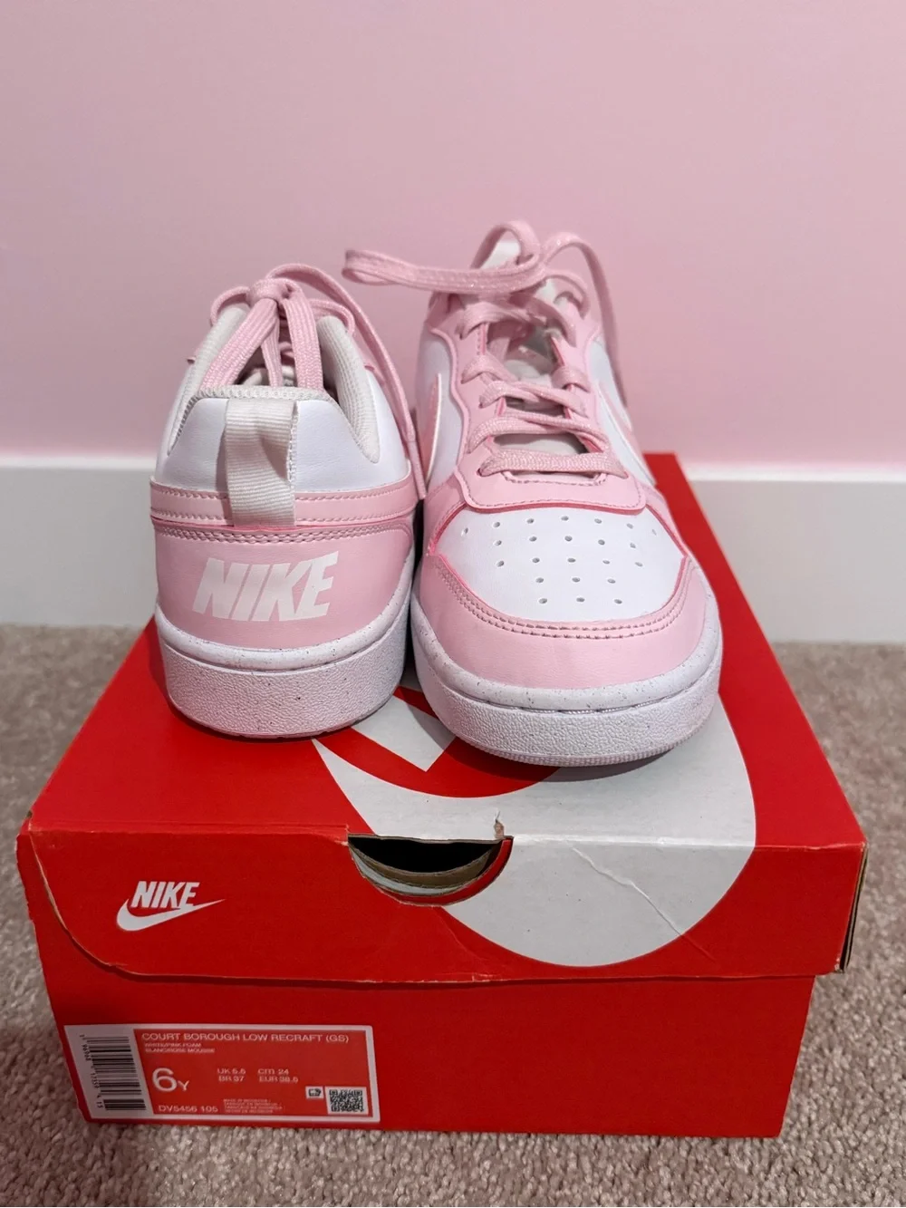 Nike Kids Pink and White Low-Top Sneakers